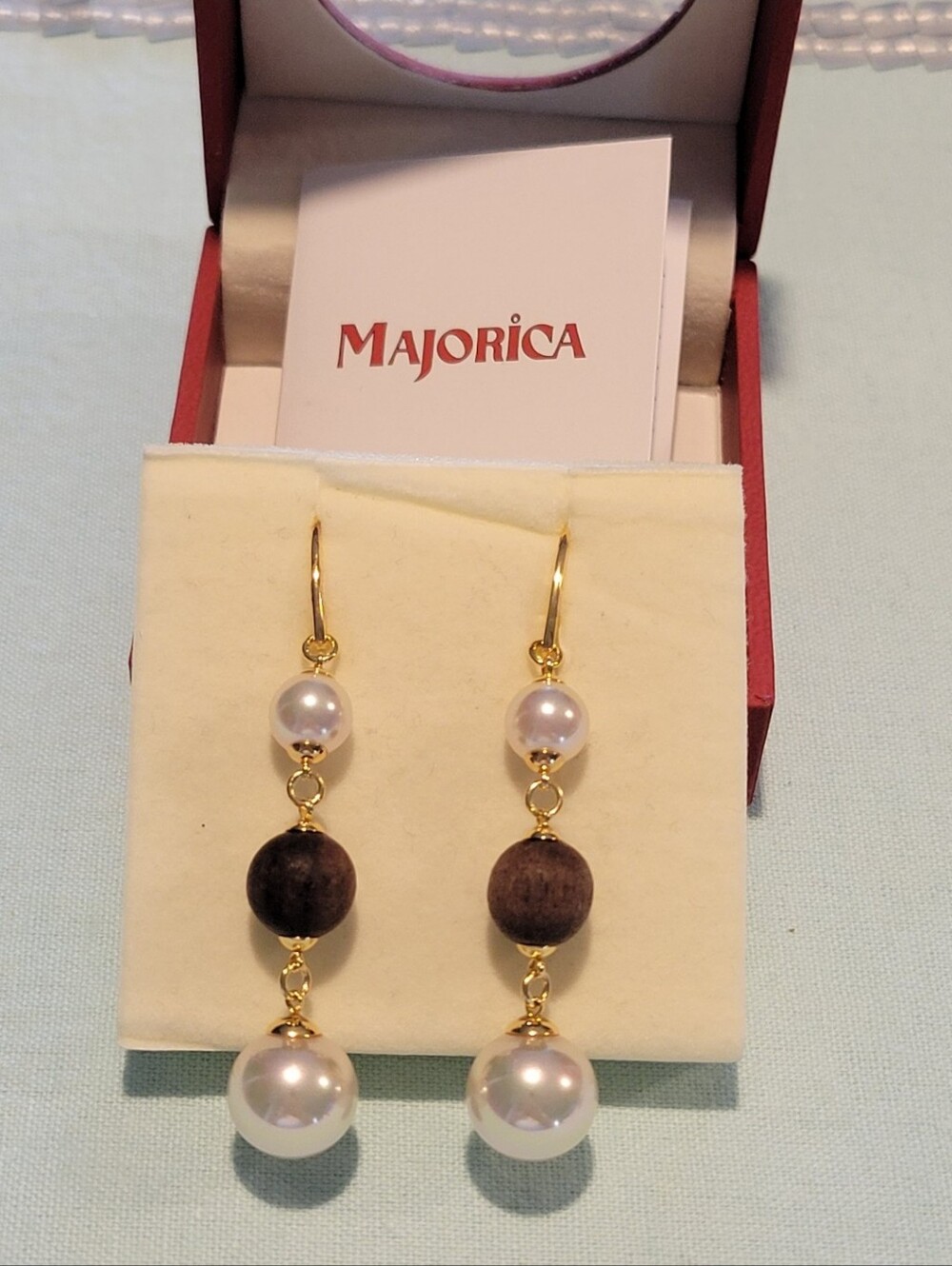 MAJORICA,gold Over,sterling  silver,genuine Bead Drop Earrings - White Pearls